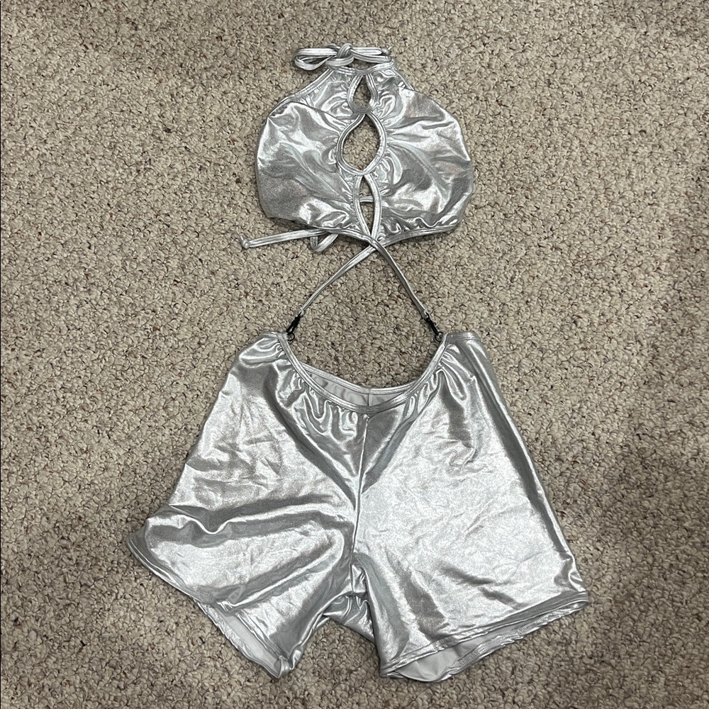 Silver Halter Top and Shorts Set